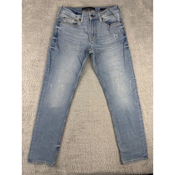 Guess Mens Slim Tapered Jeans Size 31 Y2K Distress Comfort Light Blue Denim - Picture 3 of 16